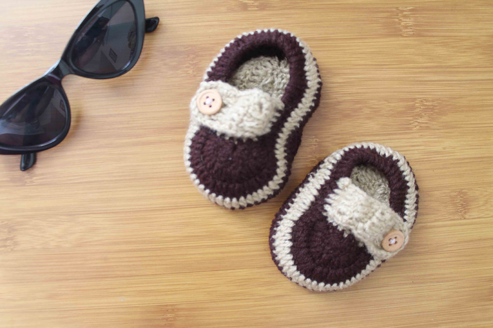 Mocha Duo Booties — handmade crochet booties for infants