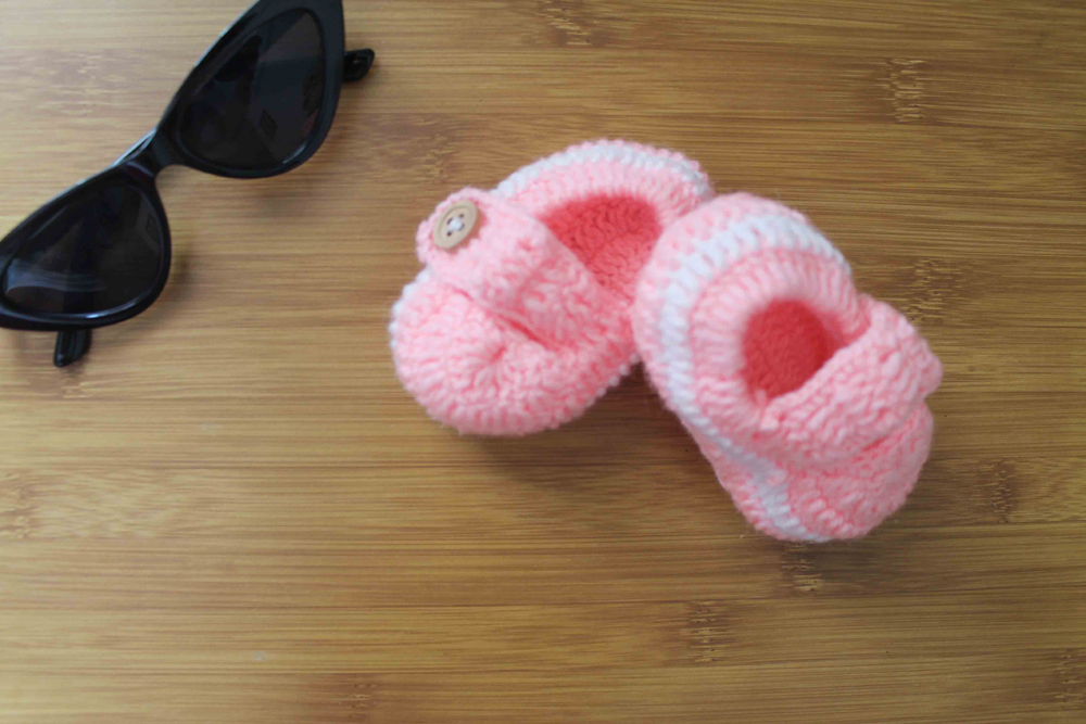 Peach Blossom Booties — handmade woollen booties for infants