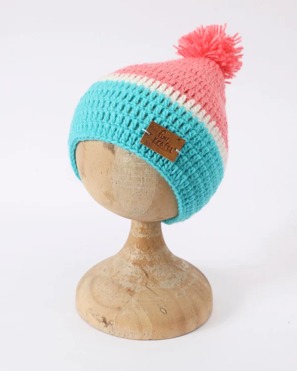 Pink & Blue Pom Beanie
