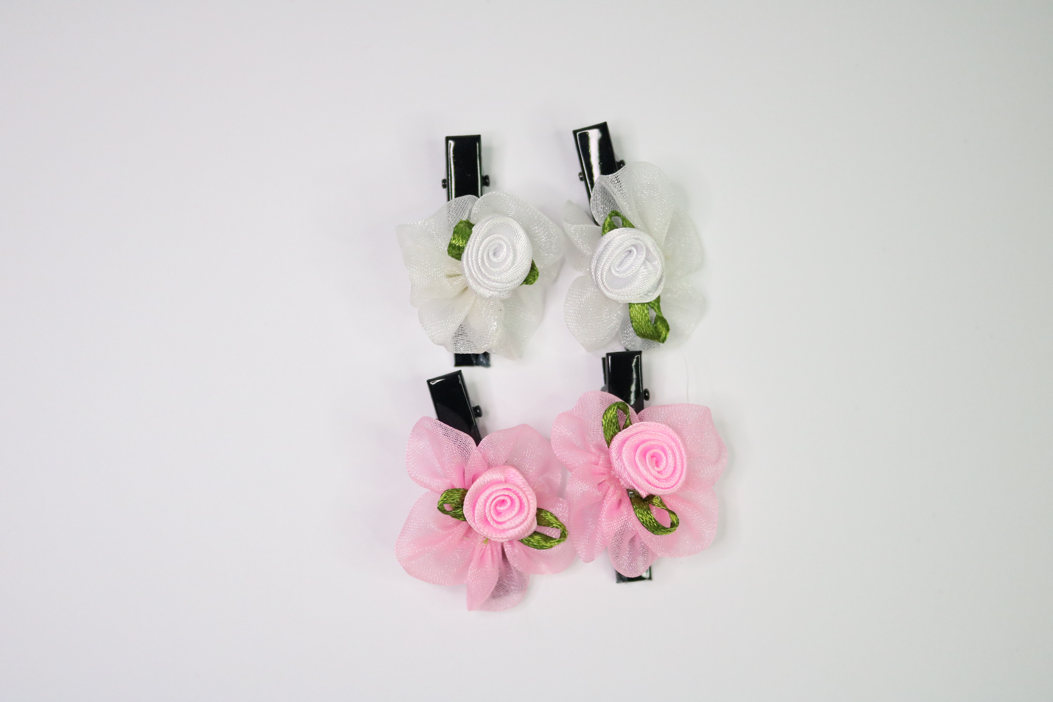 Rose Hair Clips (White & Pink)